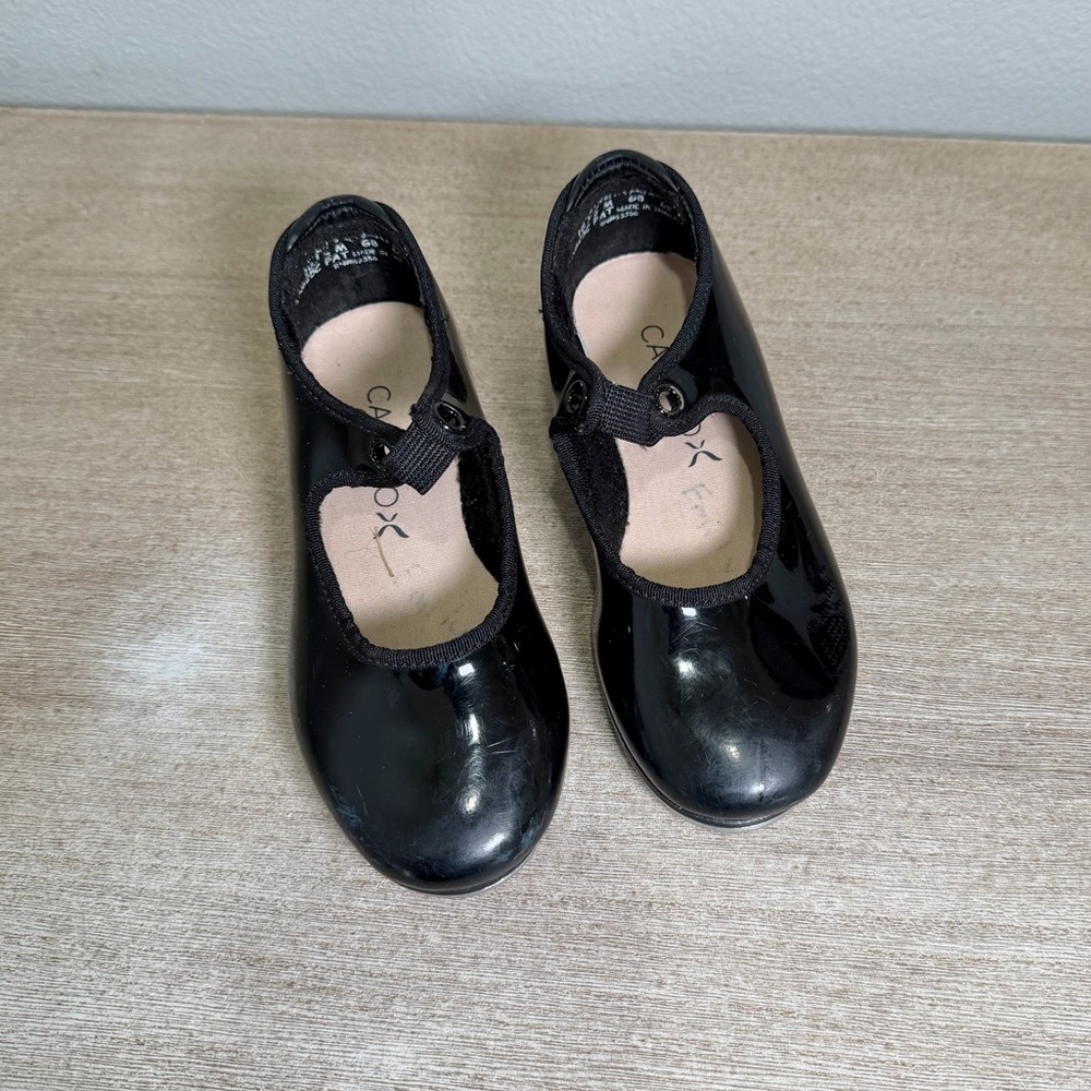 Capezio Teletone Tap Shoes Shiny Black Dance Toddler Kid Youth Size 10.5